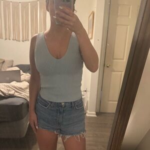 Women's Blue Ribbed Tank Top